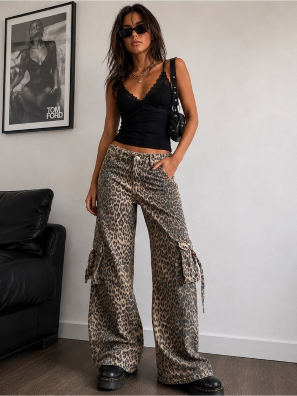 Disclosure Leopard Print Baggy Cargo 11/30 Jeans Wide Leg Streetwear Pants NWT
